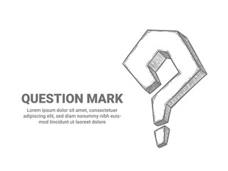 Question mark. Sketch interrogative symbol ask help support. Faq, search problem, question icon and place for text vector background. Hand drawn punctuation element for banner illustration