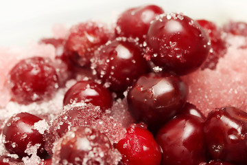Preparing organic cherry jam. Sweet homemade black cherry jam.