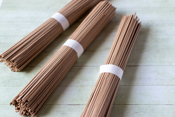 bundles of Japanese soba noodles 