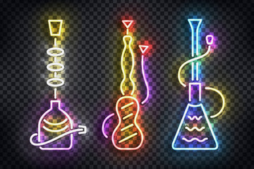 Vector realistic isolated neon sign of Hookah logo for template decoration and covering on the transparent background.
