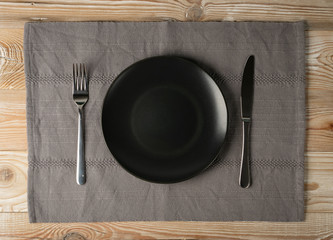 Empty Plate on White Wooden Table Top View with Copy Space