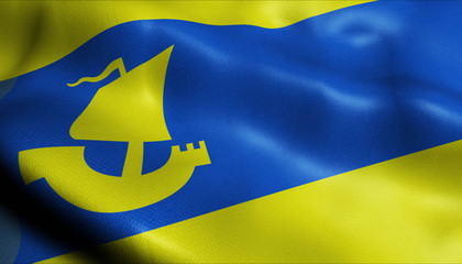 3D Waving Netherlands City Flag of IJlst Closeup View