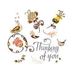 Vector floral ornament with flowers and bird in russian folk art painting style