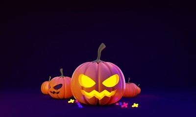 3D rendering concept of Halloween pumpkin head lantern decoration on dark blue color background