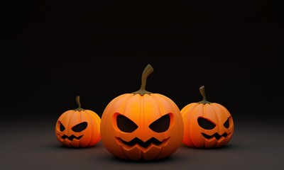 3D rendering concept of Halloween pumpkin head decoration on dark background