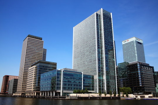 London, UK, May 27, 2012 : Canary Wharf in London Docklands skyscraper business building in the largest financial business development in East London stock photo image