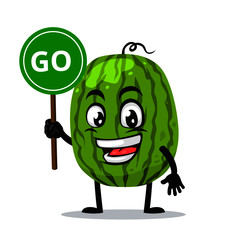 Vector illustration of watermelon mascot or character holding sign says go