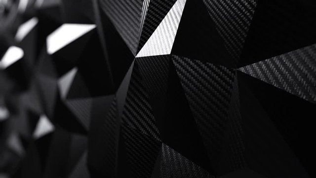 Carbon black triangular polygonal background seamless motion loop. 3D animation