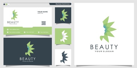Beauty logo with aloe vera style and business card design template.  beauty, health, face, woman, Premium Vector