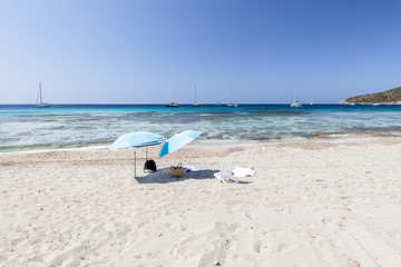 Fototapeta na wymiar One of the most beautiful beaches (Ses Salines) on the Ibiza island, Balearic Islands. Spain