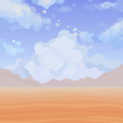Fototapeta na wymiar background of cartoon dusty desert and sky with clouds
