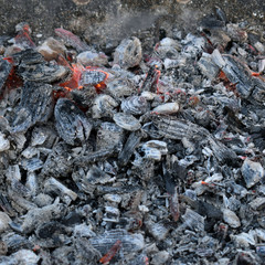 embers from the fire. Coals for the BBQ. Abstract background.