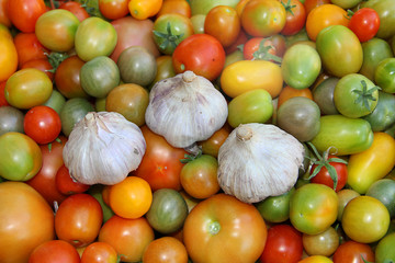 fresh cherry tomatoes and garlic