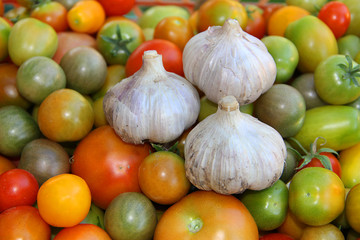 fresh cherry tomatoes and garlic