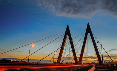 The cable-stayed Bridge Millennium in Kazan, Tatarstan at sunset.