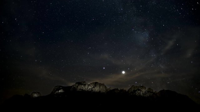 nightscape, night full of stars, Kampenwand with Milkywayand transit of Jupiter and Saturn, Bavaria, Germany