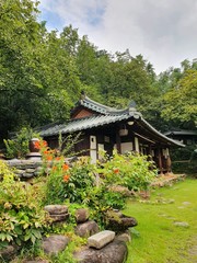 Namwon-si, Jeollabuk-do, South Korea - 24th July 2020 : Scenery of Gwanghallu Garden or Gwanghallu Pavilion on a rainy day