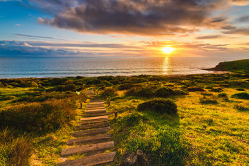 Hallett Cove wooden trail at sunset, South Australia