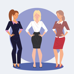 three businesswomen cartoons vector design