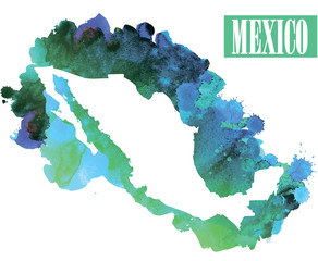 Mexico. High detailed vector maps. Spray watercolor paint.