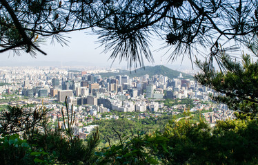 Aerial View of Downtown Seoul (as seen from mountain park) on a Clear Summer Afternoon - Seoul, South Korea