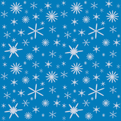 Winter seamless pattern. Christmas and New Year design. White snowflakes on a blue background