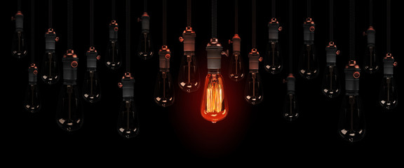 geniale idee, individualität oder herausragendes merkmal, visualisiert mit brennenden edison glühbirnen