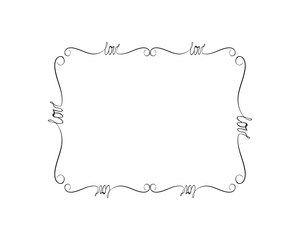 Decorative frame for web cards. Love word, hand lettering ornamental rectangle frame. Vector