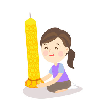 Offering Buddhist With Lent Candles Vector   	