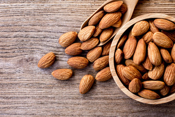 almonds on wooden background