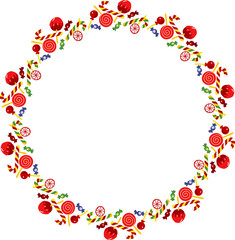 Colored round frame christmas, wreath, decorative design, vector illustration