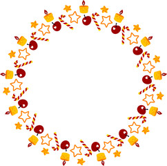 Colored round frame christmas, wreath, decorative design, vector illustration