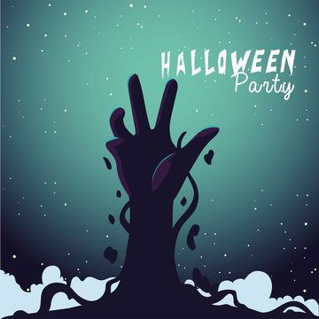 Halloween zombie hand at night vector design