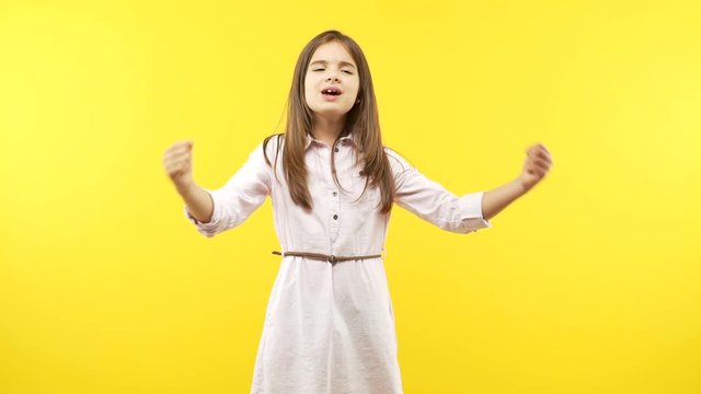 Funny little child girl very scared and afraid