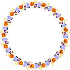 Colored round frame halloween, wreath, decorative design, vector illustration