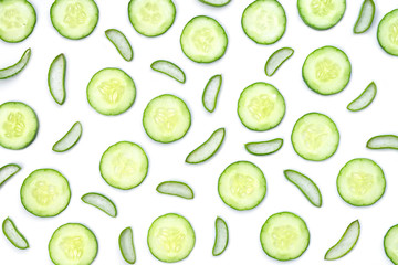 Green aloe vera and cucumber sliced pattern texture for background.