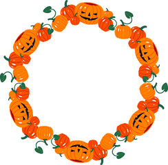Colored round frame halloween, wreath, decorative design, vector illustration