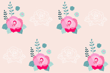 Pink roses seamless pattern. Floral vintage soft textile pattern. Beautiful hand-drawn botanical vector pattern.Design for fabric and web. Soft pink florals on rose background.