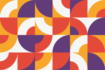 Modular primitive shapes bauhaus memphis mosaic. Cool vector retro minimalist geometric background in limited color palette