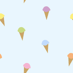 Ice cream cone seamless pattern design on blue background. Vector illustration for textile or wrapping paper