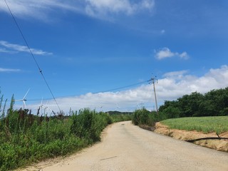 Fototapeta premium Sinan-gun, Jeollanam-do, South Korea - 26th July 2020 : Scenery of Egi Beach and wind power generator in Sinan-gun Island