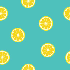 Lemon slice seamless pattern design for textile or print. Citrus vector illustration on green background