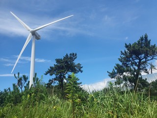 Sinan-gun, Jeollanam-do, South Korea - 26th July 2020 : Scenery of Egi Beach and wind power generator in Sinan-gun Island