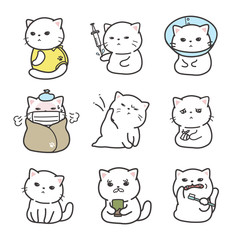 病気の猫のベクターイラストレーションのセット　