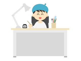 ベレー帽をかぶった男性の漫画家のイラスト