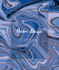 Blue liquid ink painting abstract cover design with frame.
