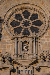Architectural fragments of Porto Cathedral (Se do Porto) or Cathedral of Assumption of Our Lady in historical centre of city of Porto. Se Cathedral built in 12th century by Bishop Hugh. Portugal. 