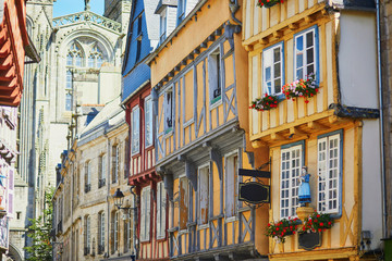 Beautiful half-timbered buildings in medieval town of Quimper, France