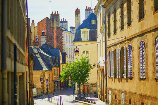 street in medieval town of Rennes, one of the most popular tourist attractions in Brittany, France