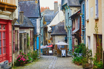 street in medieval town of Vitre, one of the most popular tourist attractions in Brittany, France